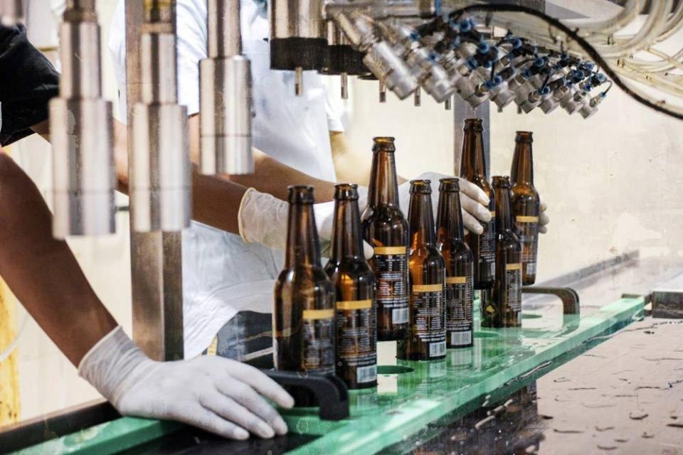 The careful bottling process.