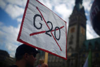 <p>People take part in protests ahead of the upcoming G20 summit in Hamburg, Germany July 2, 2017. (Hannibal Hanschke/Reuters) </p>