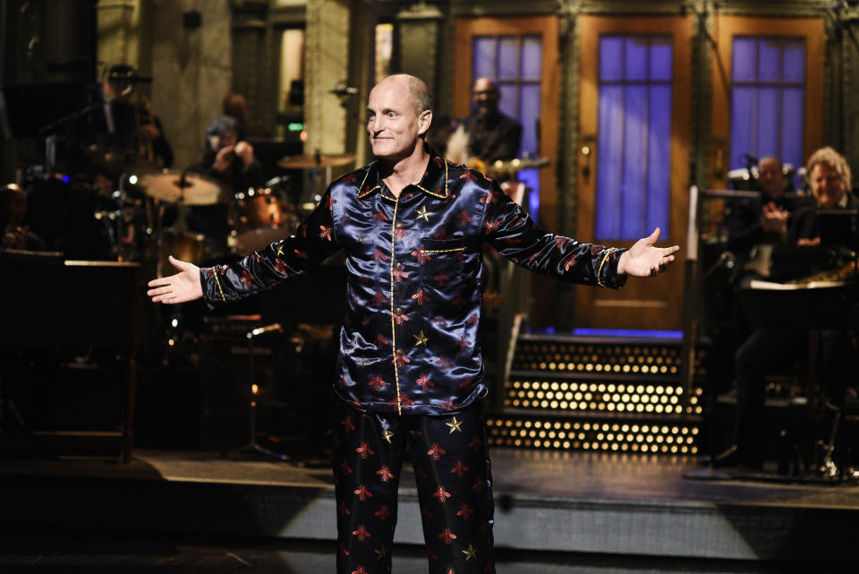 SATURDAY NIGHT LIVE -- "Woody Harrelson" Episode 1768 -- Pictured: Host Woody Harrelson during the Monologue on Saturday, September 28, 2019 -- (Photo by: Will Heath/NBC/NBCU Photo Bank via Getty Images)