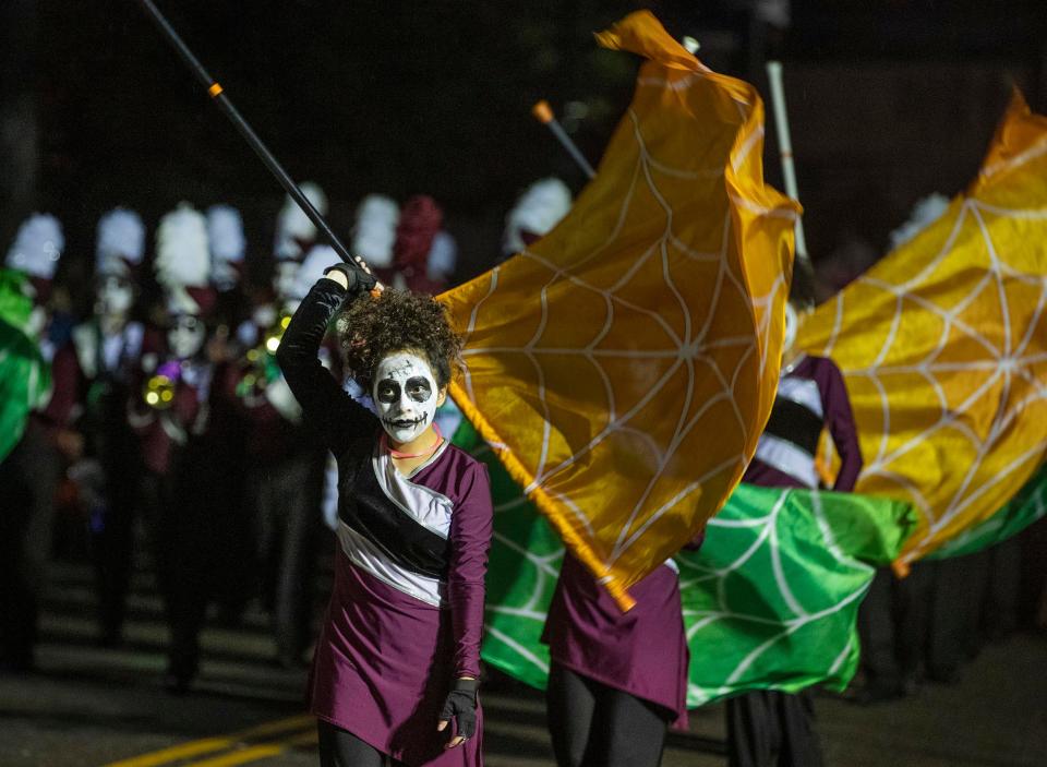 Toms River South Marching Band performs in the Tom’s River Halloween Parade on Oct. 30, 2021.