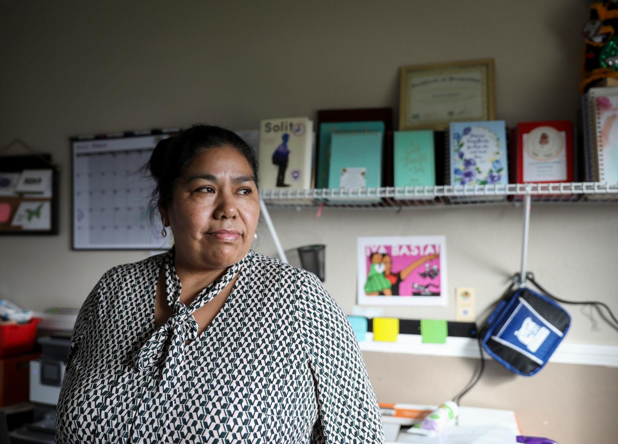 Francisca Aparicio, community organizer for Alianza Mujer de Campesinas, in her home office in Salem.