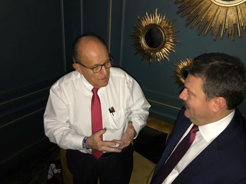 Ukrainian lawmaker Derkach attends a meeting with U.S. lawyer Giuliani in Kiev