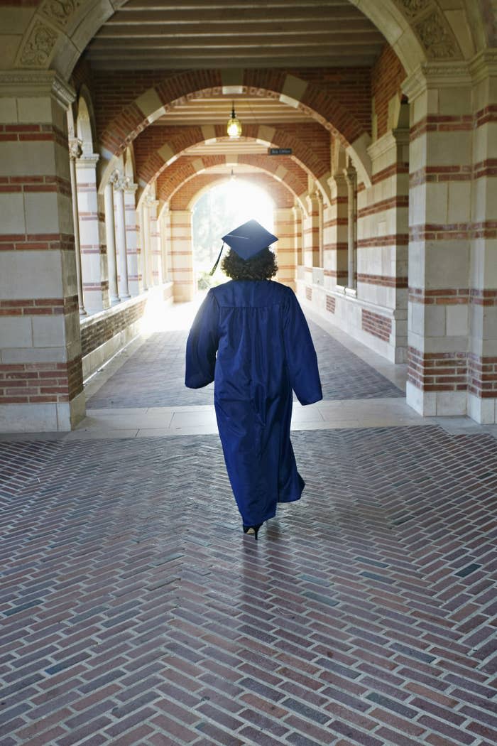 a college student walking alone