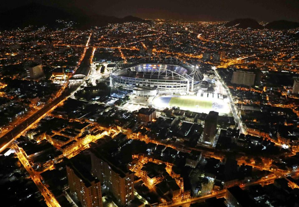 An aerial view of the Olympic Stadium in Rio de Janeiro, Brazil, less than two weeks before the start of the Rio 2016 Olympic Games.