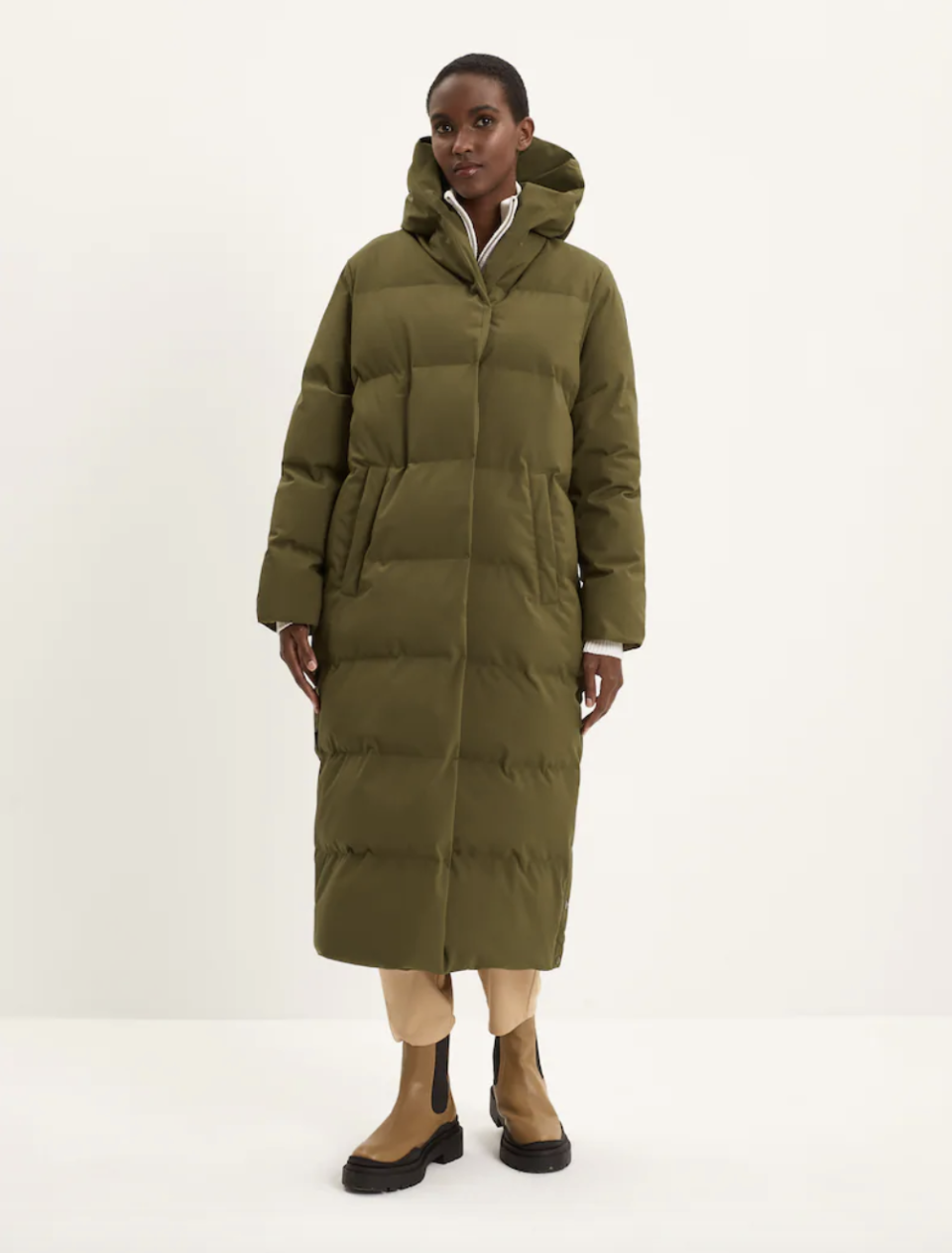 The Frank And Oak Long Highland Puffer comes in both Black and Dark Olive (pictured).