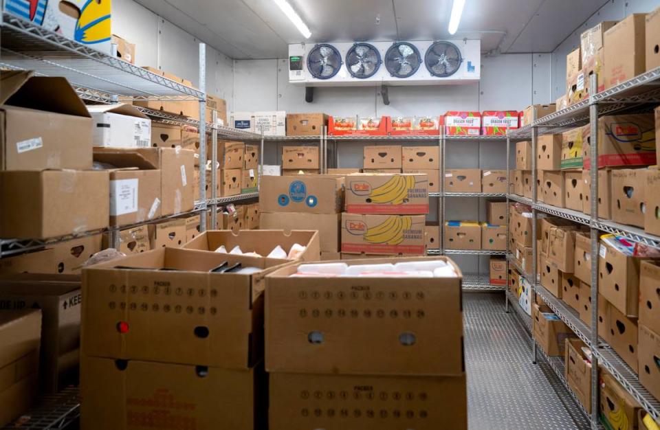The large walk-in freezer at the newly opened State College Food Bank location on Gerald Street on Wednesday, April 10, 2024. Abby Drey/adrey@centredaily.com