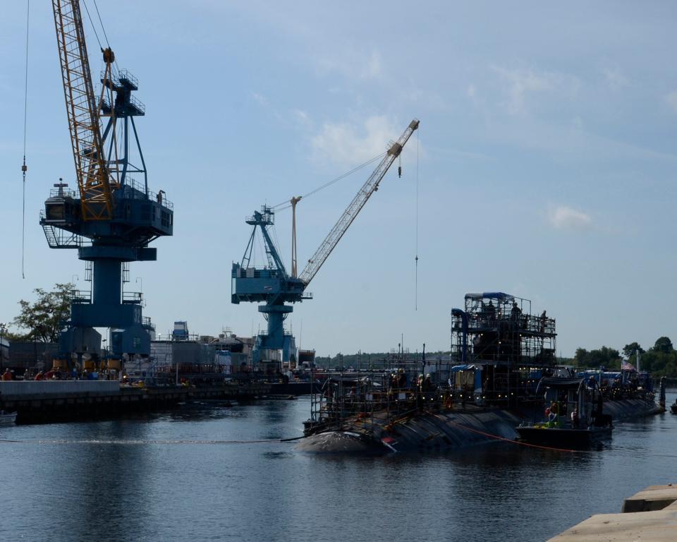 The USS Greeneville enters Dry Dock 2 at Portsmouth Naval Shipyard Sept. 8, 2021.