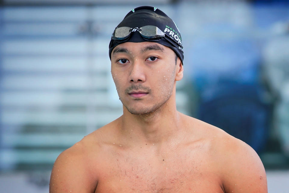 Myanmar swimmer Win Htet Oo poses for a portrait at a pool in Melbourne (Sandra Sanders / Reuters)