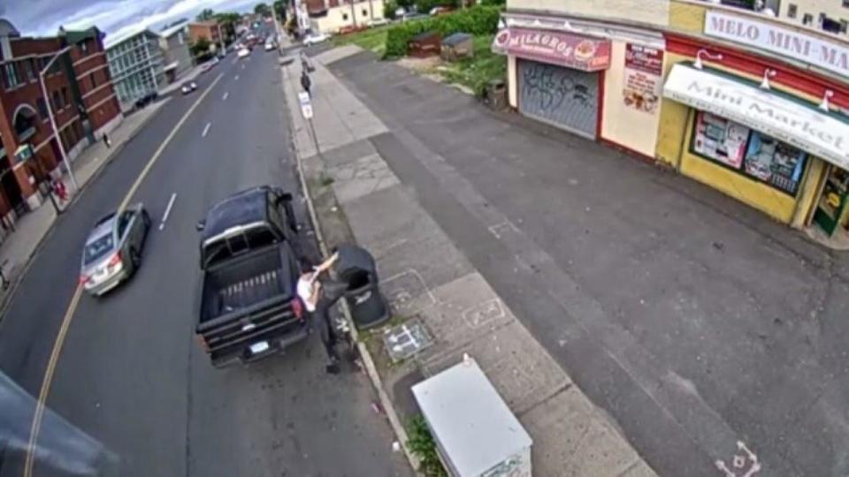 Fotis Dulos is seen on surveillance video discarding a black garbage bag in a public trash receptacle along Albany Avenue in Hartford, Connecticut, around 7 p.m. on May 24 , 2019 — roughly the same time Jennifer Dulos was reported missing, according to police. / Credit: Connecticut State Police