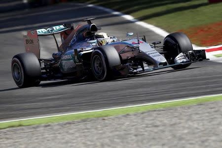 Mercedes Formula One driver Lewis Hamilton of Britain drives his car during during the third free practice session for the Italian F1 Grand Prix in Monza September 5, 2015. REUTERS/Giampiero Sposito