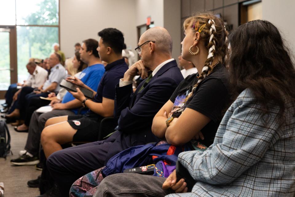 Students and community members listen to Utah Senator Mike Lee at the Sutherland Institute’s 2023 Congressional Series at the Hinckley Institute on the University of Utah campus in Salt Lake City on Tuesday, Aug. 22, 2023. | Megan Nielsen, Deseret News
