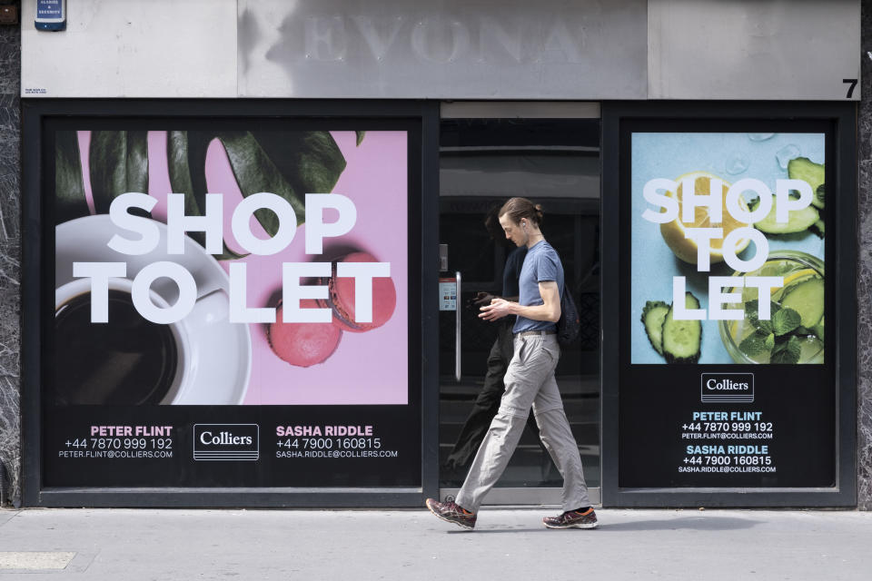 Empty retail space shop to let on Marylebone High Street on 10th August 2021 in London, United Kingdom. Marylebone High Street is a grand and upmarket shopping street in London. (photo by Mike Kemp/In Pictures via Getty Images)