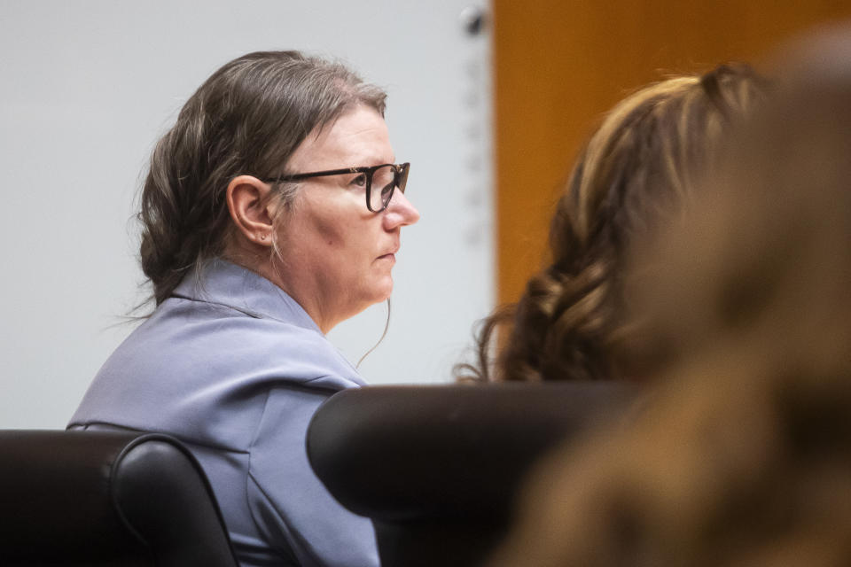 Defendant Jennifer Crumbley listens during her trial at the Oakland County Courthouse on Wednesday, Jan. 31, 2024, in Pontiac, Mich. Crumbley is charged with involuntary manslaughter. (Katy Kildee/Detroit News via AP, Pool)