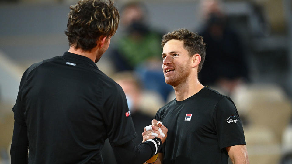 Thiem is seen here congratulating his good friend Schwartzman on the win.