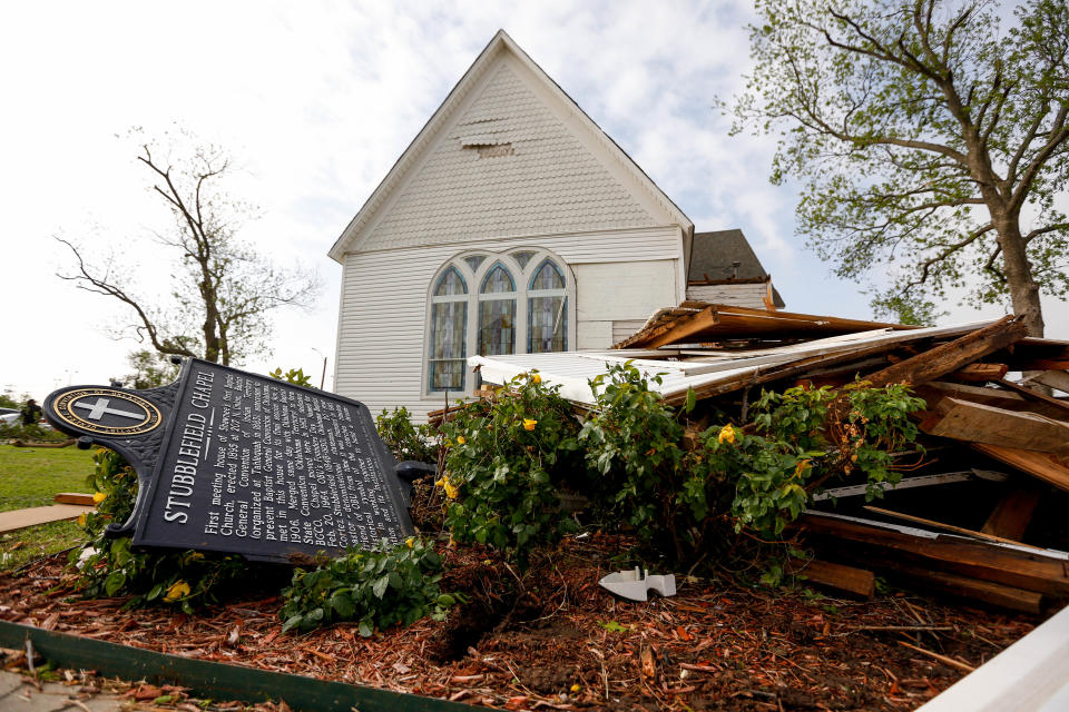 Stubblefield Chapel near Oklahoma Baptist University sustained damage during a storm that hit Shawnee on April 19.