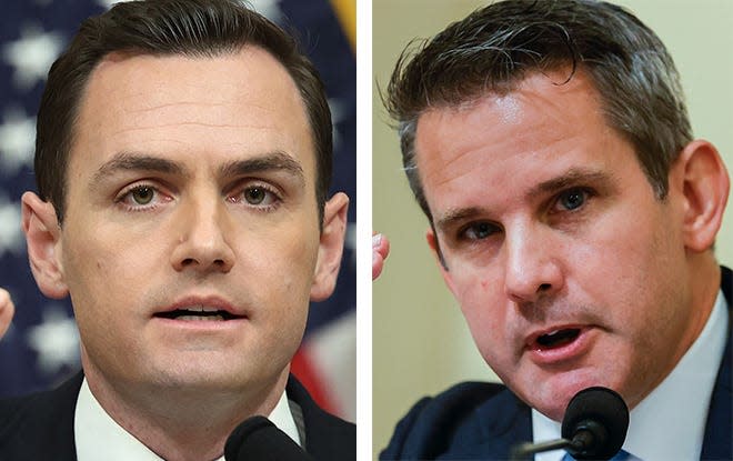 U.S. Rep. Mike Gallagher, left, and former Rep. Adam Kinzinger, right