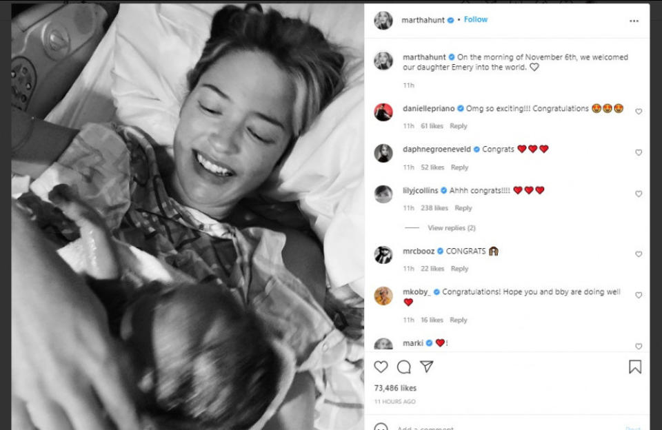 Martha Hunt has given birth (c) Instagram credit:Bang Showbiz