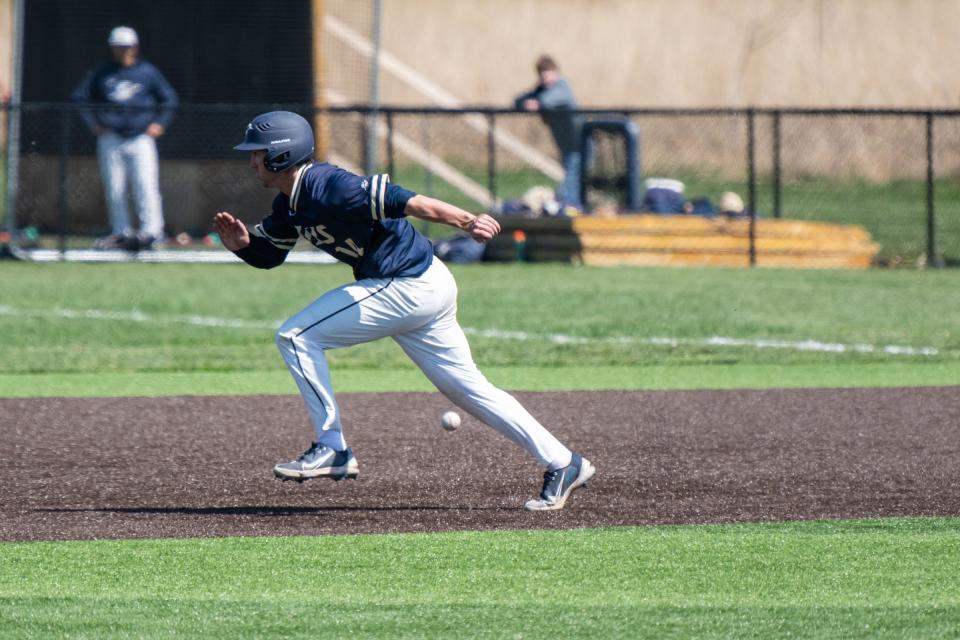 University of Illinois Springfield outfielder Austin Alderman runs against Truman State on Saturday, May 7, 2022.