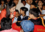 Abhishek wasn't the only celeb who was spotted with youngsters - we saw Katrina trying to interact with kids too.