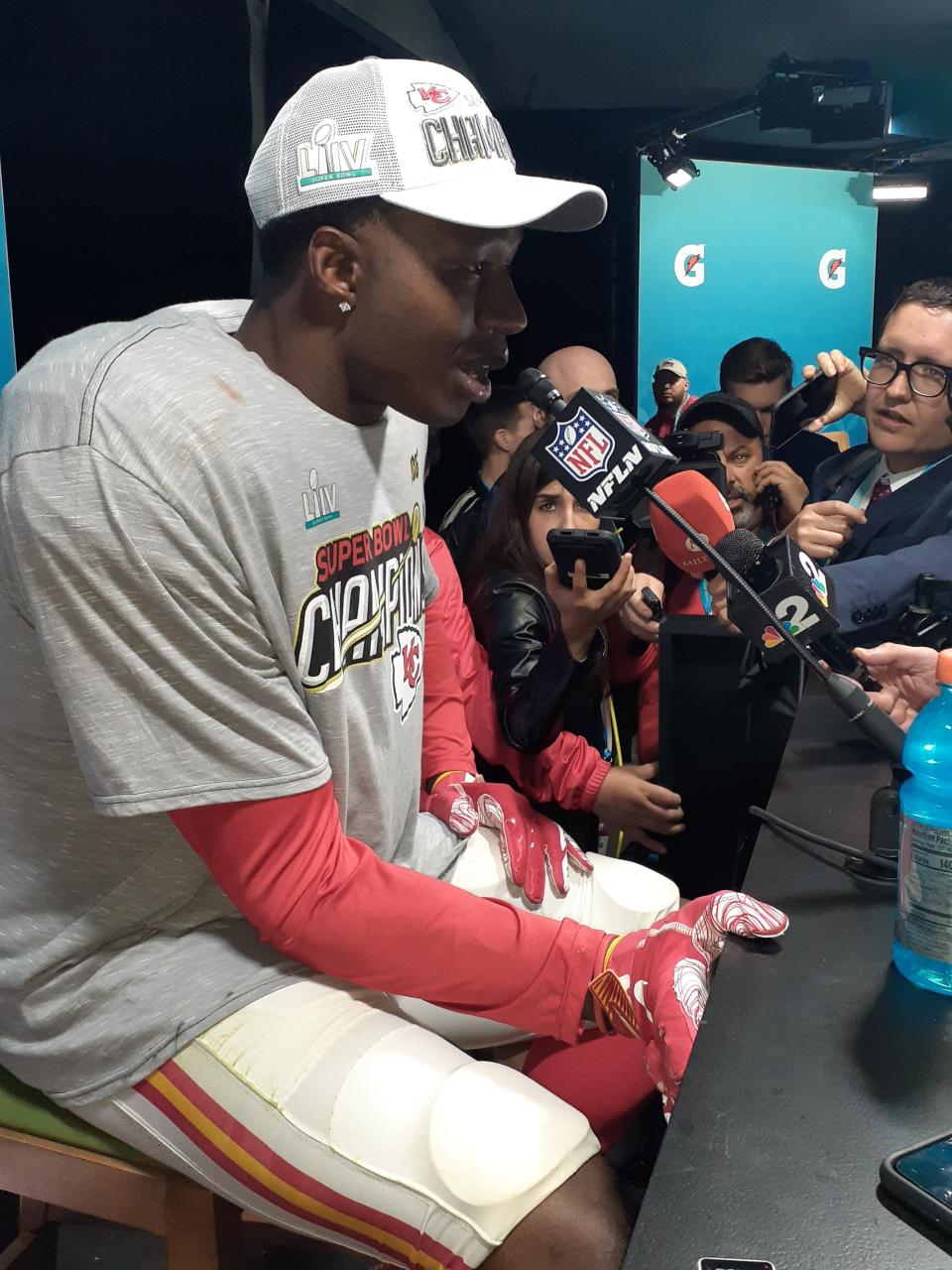 South Fort Myers High School graduate Sammy Watkins talking postgame at Super Bowl LIV after he and the Kansas City Chiefs beat the San Francisco 49ers 31-20 on Sunday, Feb. 2, 2020.