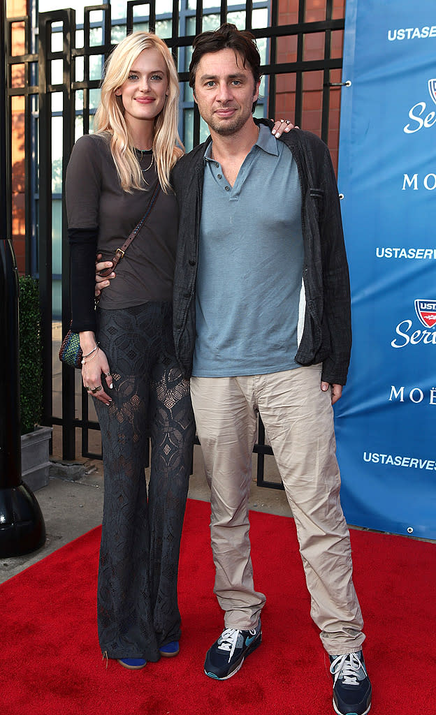  <p class="MsoNormal">Zach Braff and girlfriend Taylor Badgley double faulted when they attended the first night of the U.S. Open on Monday. He in his wrinkled khakis, collared shirt, and old-man cardigan, and she in her bizarre sheer lace pants with black shorts underneath. They’re a match made in fashion faux pas heaven! (8/27/2012)</p> 