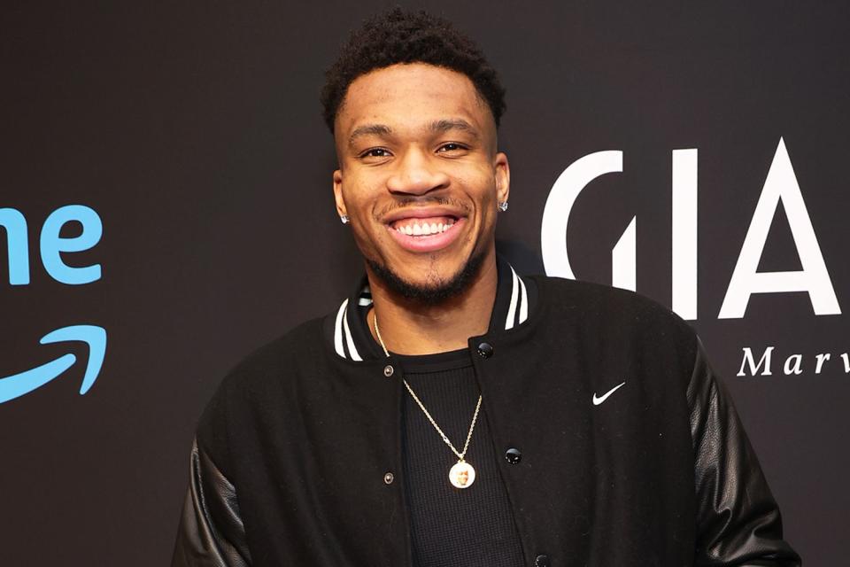 <p>Kevin Mazur/Getty</p> Giannis Antetokounmpo attends "Giannis: The Marvelous Journey" World Premiere on February 17, 2024 in Indianapolis, Indiana.