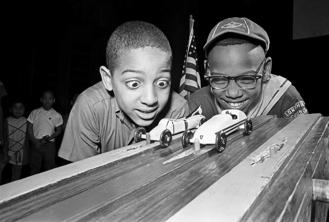 March 2, 1968: Reginald Young, left, and Glen Williams, 10, give their Pinewood Derby racers a final check before their final race Friday night at the 1968 Cub Scout Olympics held by the Woodbine Trail District Longhorn Council of the Boy Scouts. Williams’ racer zoomed down the track for the winning trophy. The event was held in Harmon Recreation Center in Fort Worth and was attended by about 100 cub and boy scouts. Ron Heflin/Fort Worth Star-Telegram archive/UT Arlington Special Collections