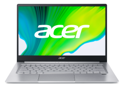 silver laptop with green screensaver on it and Acer written on it