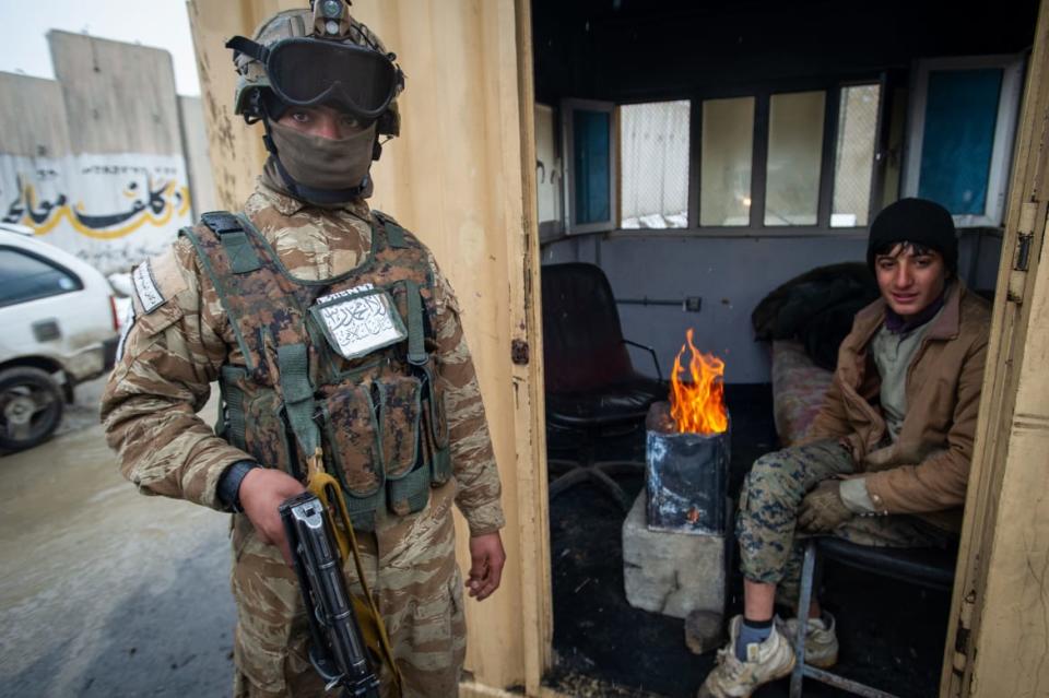 Taliban fighters at a security checkpoint in Kabul in 2022, who have been subject to attacks from the Islamic State in Khorasan Province.