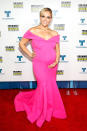 <p>Singer Rosie Rivera looked pretty in an off- the-shoulder, floor-skimming pink mermaid dress at the 2016 Latin Music Awards in October. <i> (Photo by: Jesse Grant/Telemundo/NBCU Photo Bank via Getty Images) </i> </p>