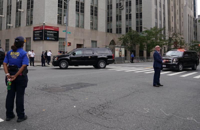 U.S. President Donald Trump arrives at New York Presbyterian Hospital, where his brother Robert has been hospitalised in New York City