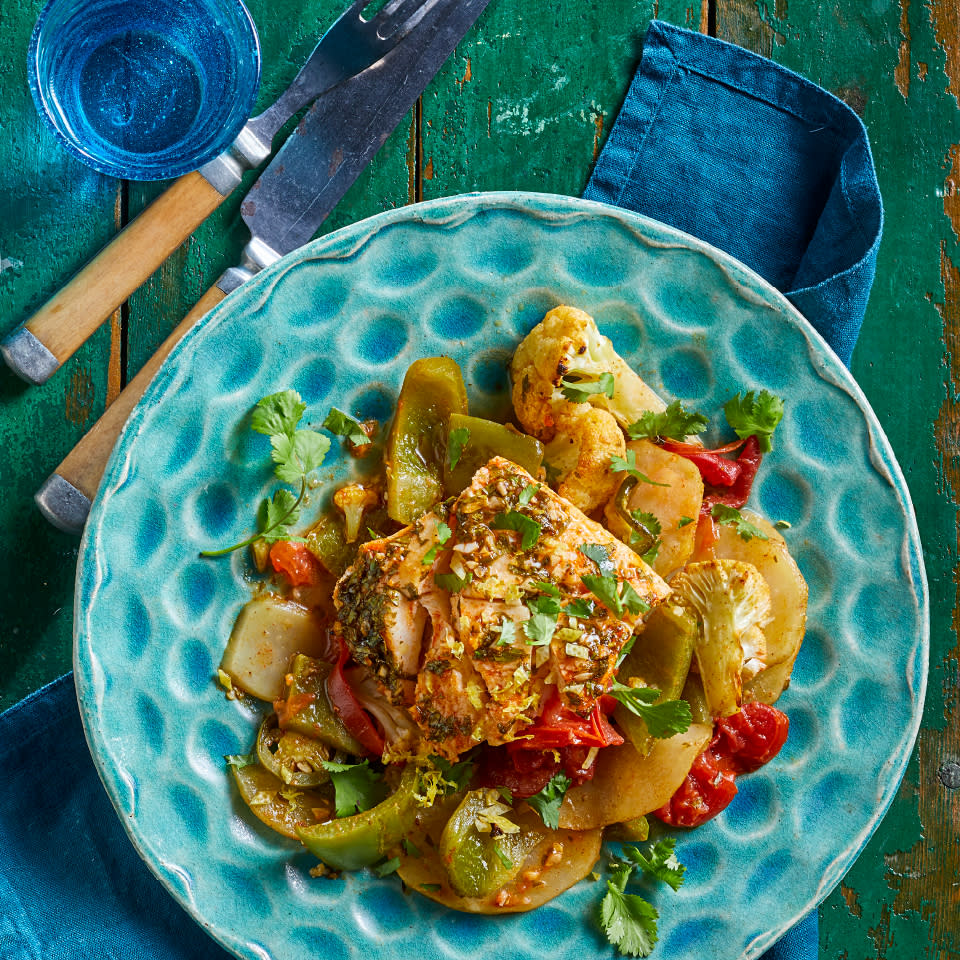 Moroccan Baked Cod & Vegetables with Chermoula Sauce