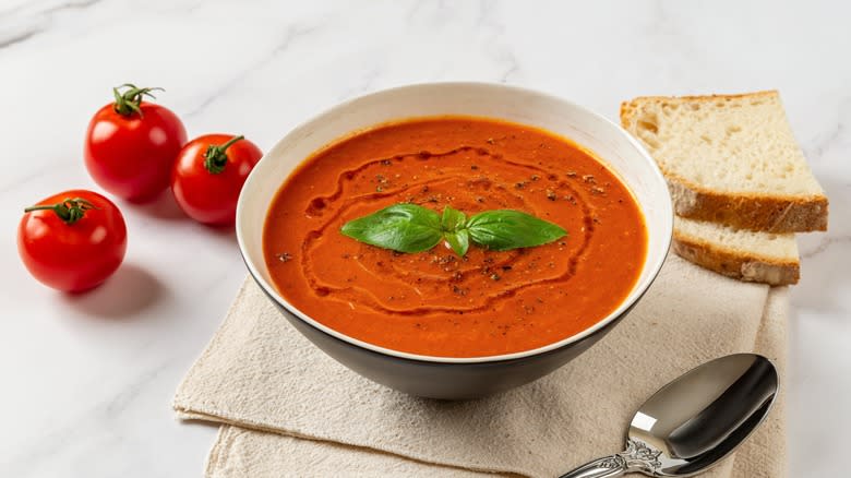 tomato soup bowl on counter