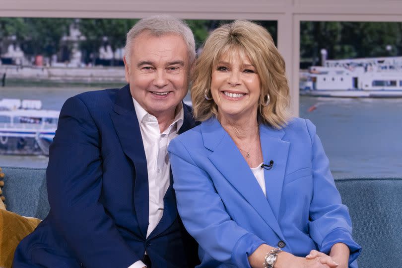 Eamonn Holmes and Ruth Langsford hosting ITV's This Morning together, pictured on the famous sofa