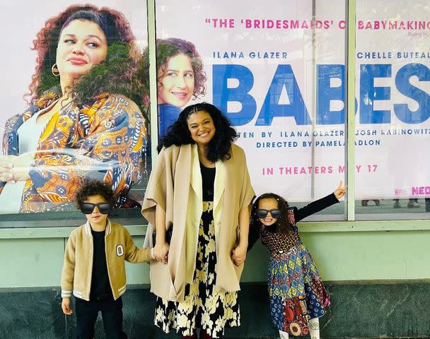 <p>Michelle Buteau Instagram</p> Michelle Buteau and her kids Hazel and Otis in May 2024