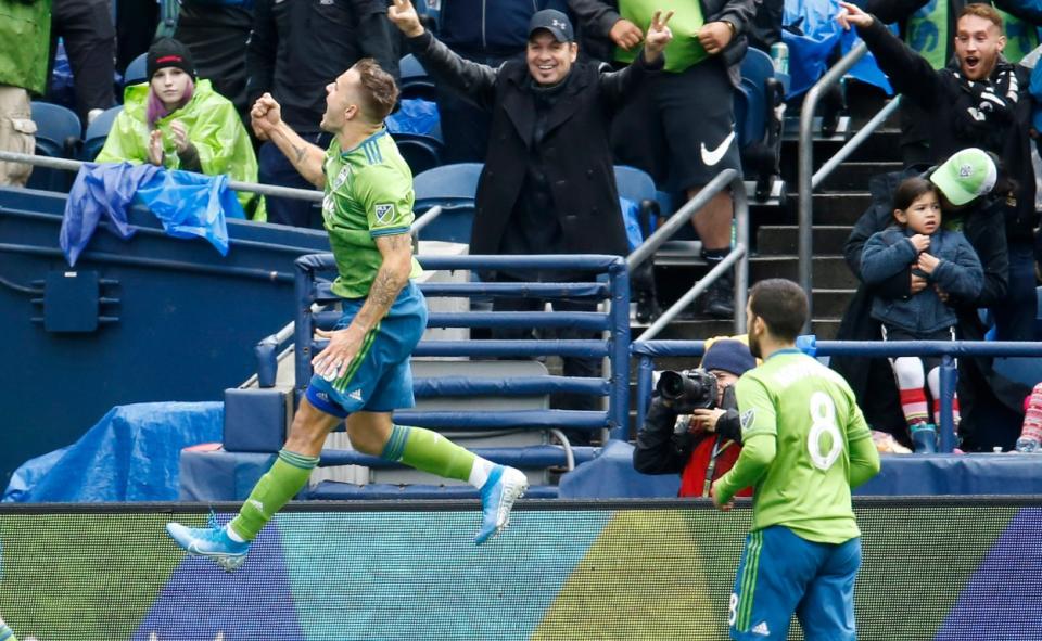 Seattle Sounders forward Jordan Morris was all smiles after his hat trick helped beat FC Dallas in the first round of the MLS Cup playoffs. (Joe Nicholson/USA Today)