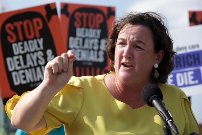 U.S. Rep. Katie Porter, D-Calif., speaks during a news conference on Medicare Advantage plans in front of the U.S. Capitol on July 25, 2023 in Washington, DC.