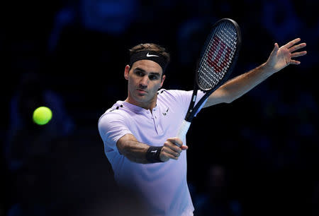 Tennis - ATP World Tour Finals - The O2 Arena, London, Britain - November 12, 2017 Switzerland's Roger Federer in action during his group stage match against USA's Jack Sock Action Images via Reuters/Tony O'Brien