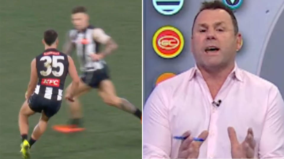 Pictured right, David King calls out Nick Daicos over a couple of incidents in Collingwood's loss to Carlton.