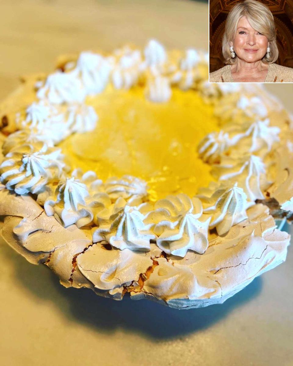 <p>The lifestyle expert served up perfect springtime dishes for Easter. Stewart posted pictures on <a href="https://www.instagram.com/p/CceKL2xp6me/?utm_source=ig_web_copy_link" rel="nofollow noopener" target="_blank" data-ylk="slk:Instagram;elm:context_link;itc:0;sec:content-canvas" class="link ">Instagram</a> of her menu, including a vibrant, upside-down lemon meringue tart. She also prepared <a href="https://www.instagram.com/p/CcdWvSaOWS5/?utm_source=ig_web_copy_link" rel="nofollow noopener" target="_blank" data-ylk="slk:lamb, artichokes and beet soup;elm:context_link;itc:0;sec:content-canvas" class="link ">lamb, artichokes and beet soup</a> for the holiday.</p>