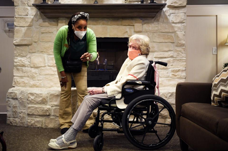 Residents receive their Covid vaccine Friday January 22, 2020 at the Belmont Village. Community members go through their daily schedule and activities in Nashville, Tenn., Tuesday, Jan. 26, 2021.