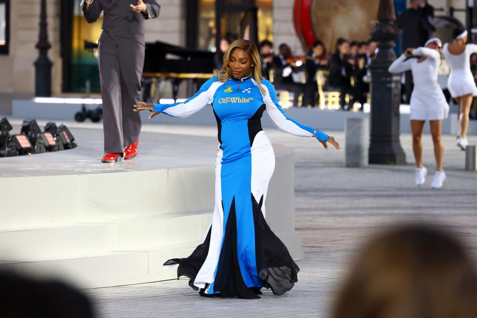 Serena Williams walks the runway during Vogue World: Paris at Place Vendome on June 23, 2024 in Paris.