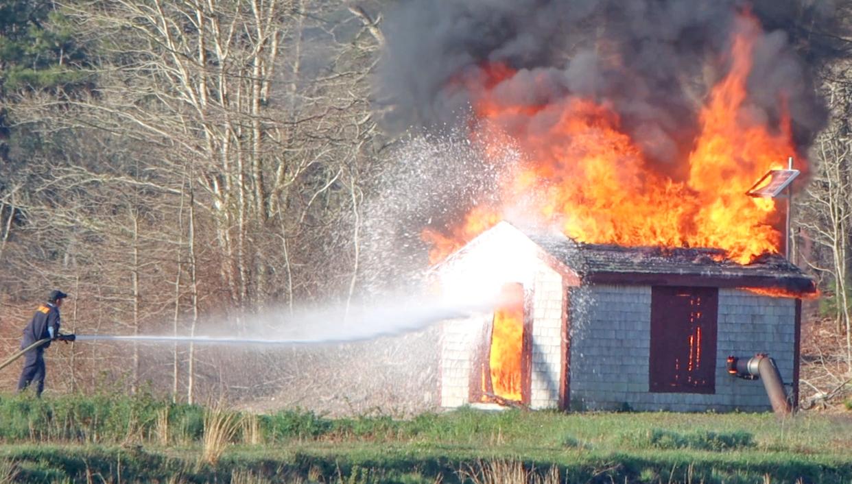 Bourne firefighters made quick work of a fire Saturday morning at a pump house at a cranberry bog at 1009 County Road. The department received the call 6:57 a.m.The 10-by-16 wood shack contained a pump that had working for several hours, said Deputy Fire Chief Joe Carrara. The fire is not considered suspicious and no one was hurt, he said. The pump house was a complete loss, he said. Firefighters cleared the scene at 8:07 a.m.