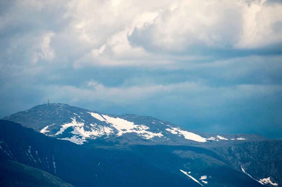 A view of Mount Washington, standing at an elevation of 6,288.2 ft, in the Presidential Range of the White Mountains in New Hampshire on June 12, 2020.