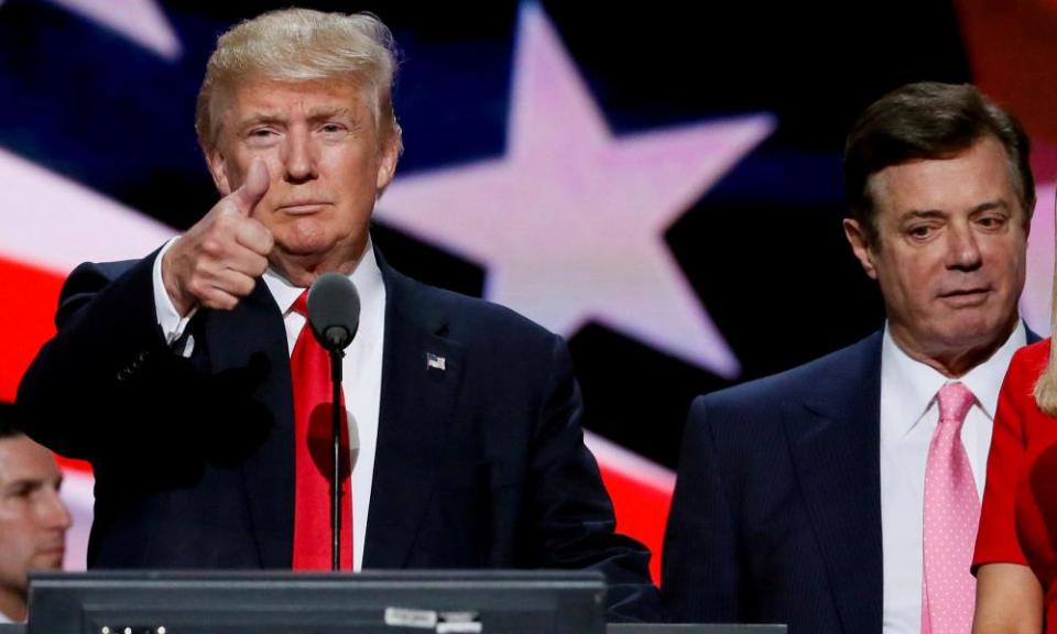 Donald Trump and Paul Manafort at the Republican National Convention in Cleveland, Ohio on 21 July 2016.