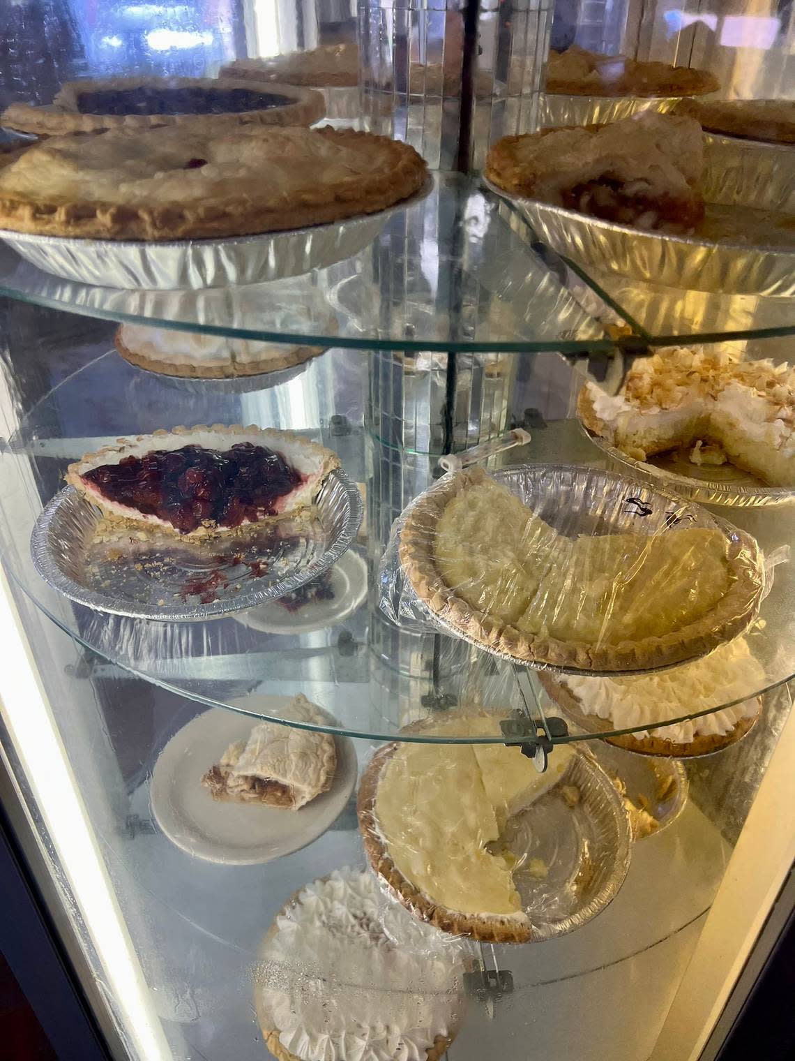 The pie case at Joe’s Coffee Shop in Watauga.