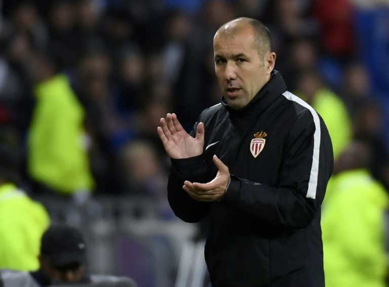 Monaco's head coach Leonardo Jardim follows action of the pitch during their French Ligue 1 match against Olympique Lyonnais, in Decines-Charpieu near Lyon, on April 23, 2017