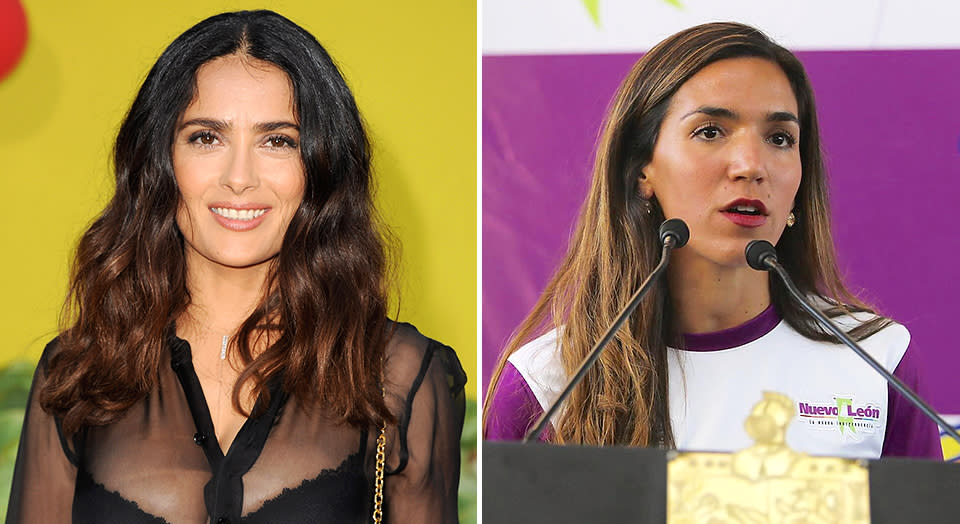 <p>Actress Salma Hayek (left) will be cheering on cousin Yvonne Treviño Hayek as she competes for Mexico in the Rio Olympics long jump event. (Getty Images/Instagram) </p>