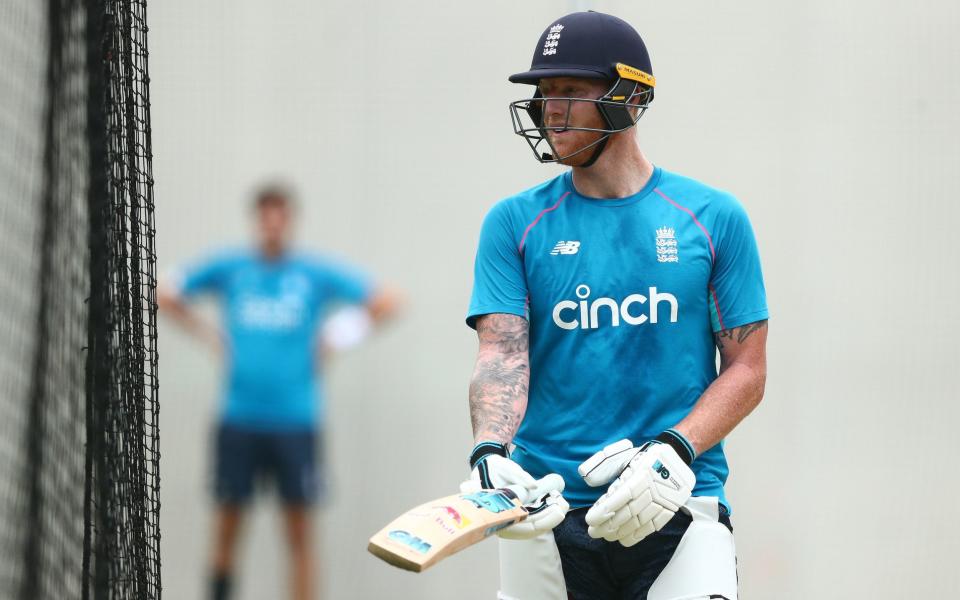 Ben Stokes at England training - England hopeful of Ben Stokes making first Ashes Test – despite injury scare in practice - GETTY IMAGES