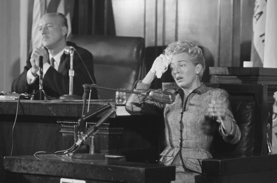 Turner takes the stand in her daughter’s trial in 1958. Bettmann Archive